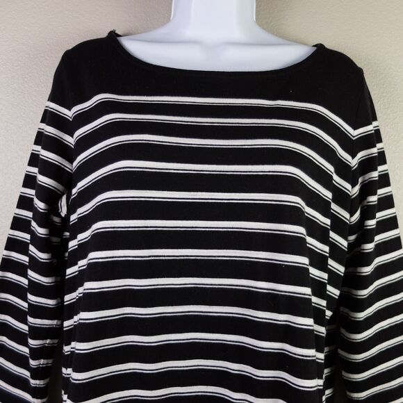 Liz Claiborne Black White Back Button 3/4 Sleeve Top Size Large - Picture 2 of 6